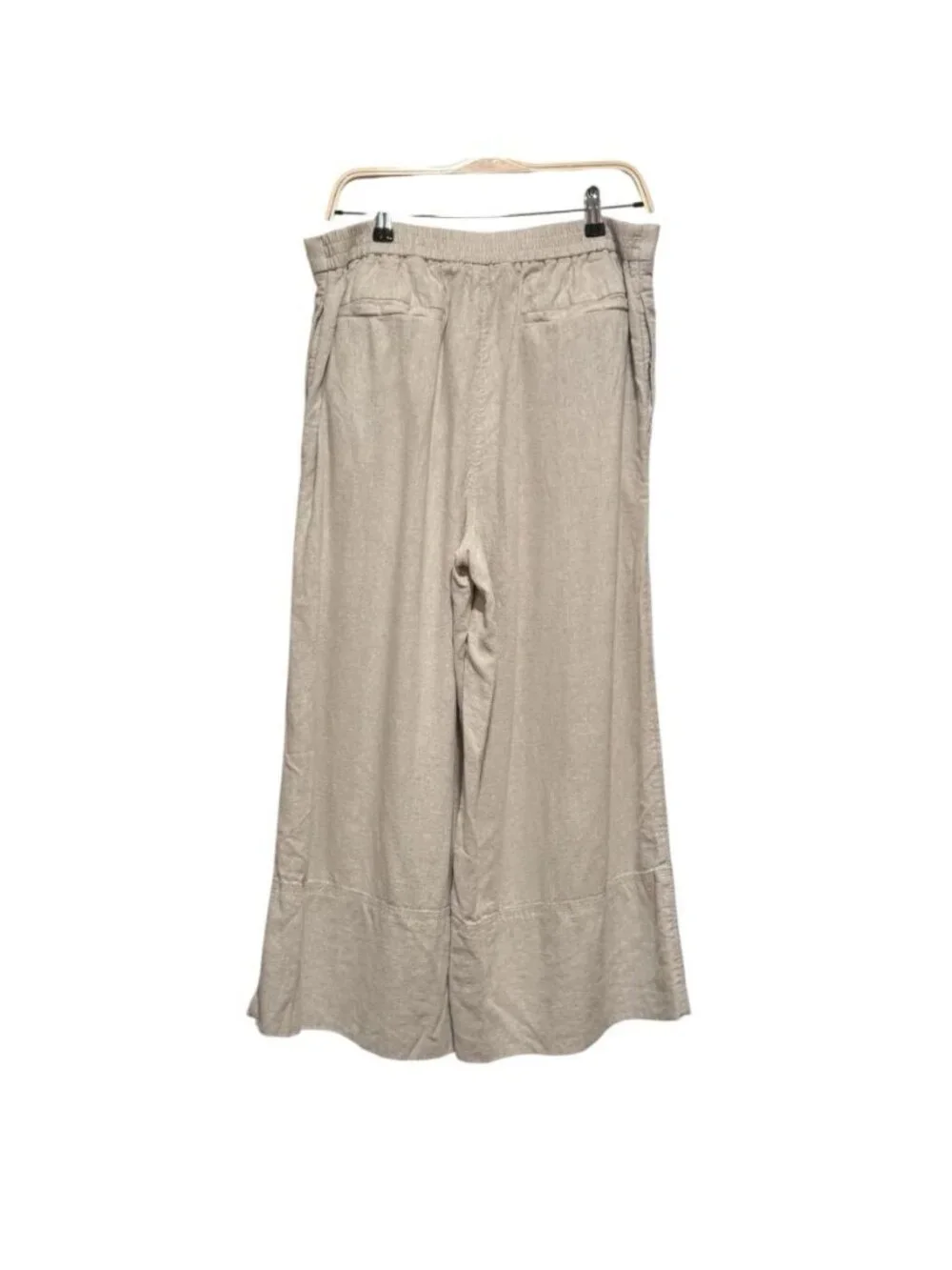 Banana Republic Sz L Anyday Wide-Leg Linen-Blend Cropped Pull-On Pants Beige